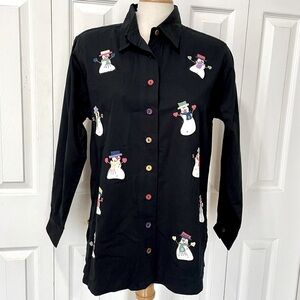 NWT Quacker Factory Festive Snowman Christmas Black Shirt